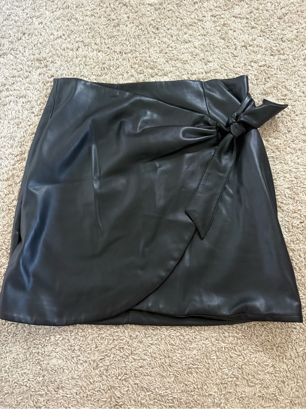 LOFT Black Faux Leather Wrap Mini Skirt with Side Tie
